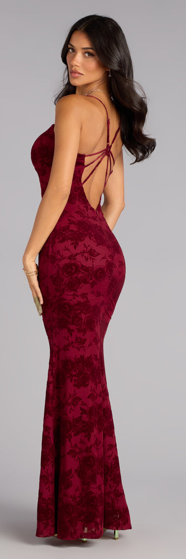 Mildred Flocked Velvet Strappy Mermaid Formal Dress