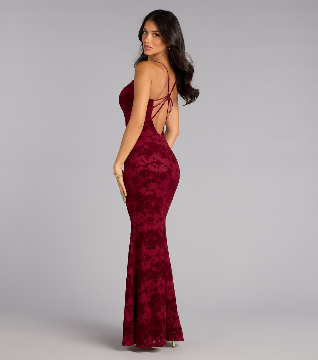 Mildred Flocked Velvet Strappy Mermaid Formal Dress | Windsor Mildred Flocked Velvet Strappy Mermaid Formal Dress | Windsor