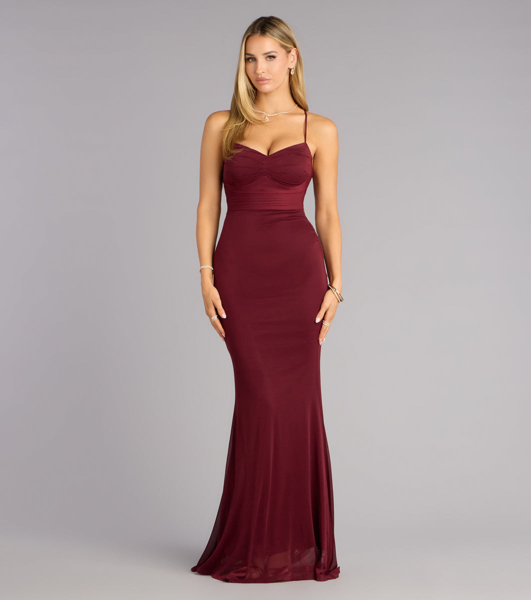 maura mesh dress - burgundy self-portrait - Brown Georgette Off Shoulder Maxi Dress main image 0