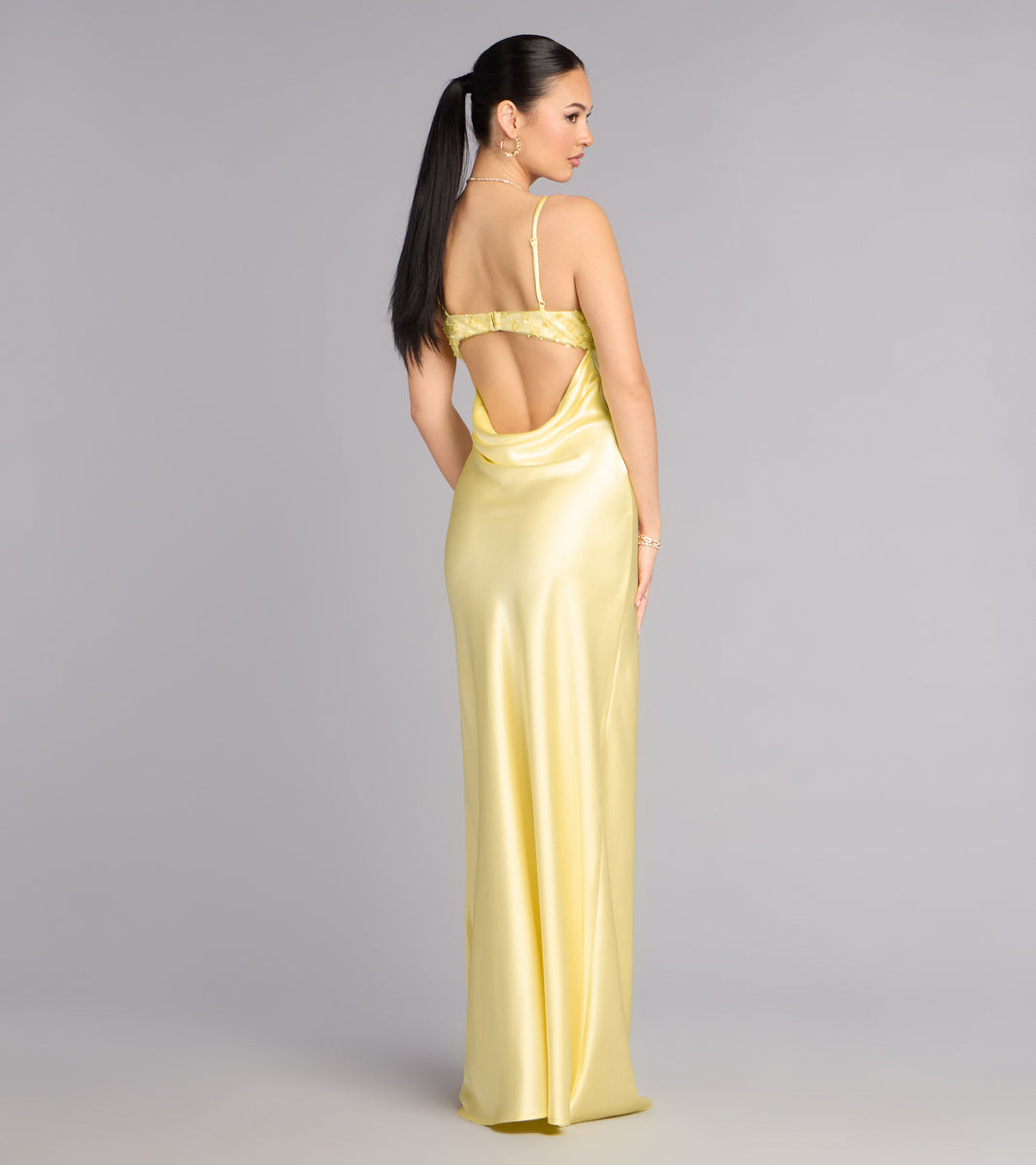 Ruby Satin Low Back Column Formal Dress & Windsor