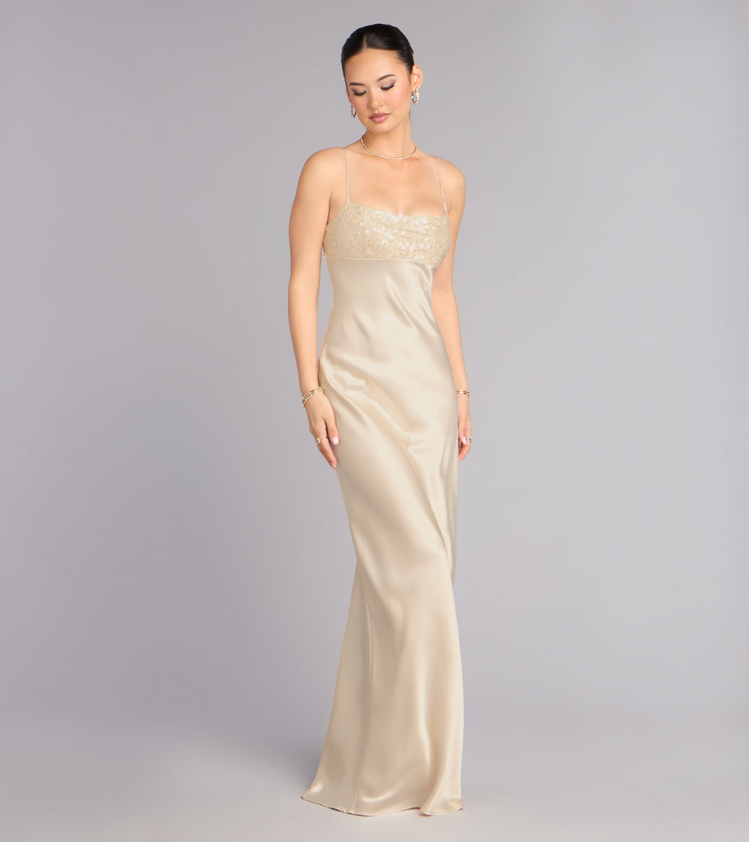 Carrie Satin Sequin Lace-Up Formal Dress | Windsor Carrie Satin Sequin Lace-Up Formal Dress | Windsor