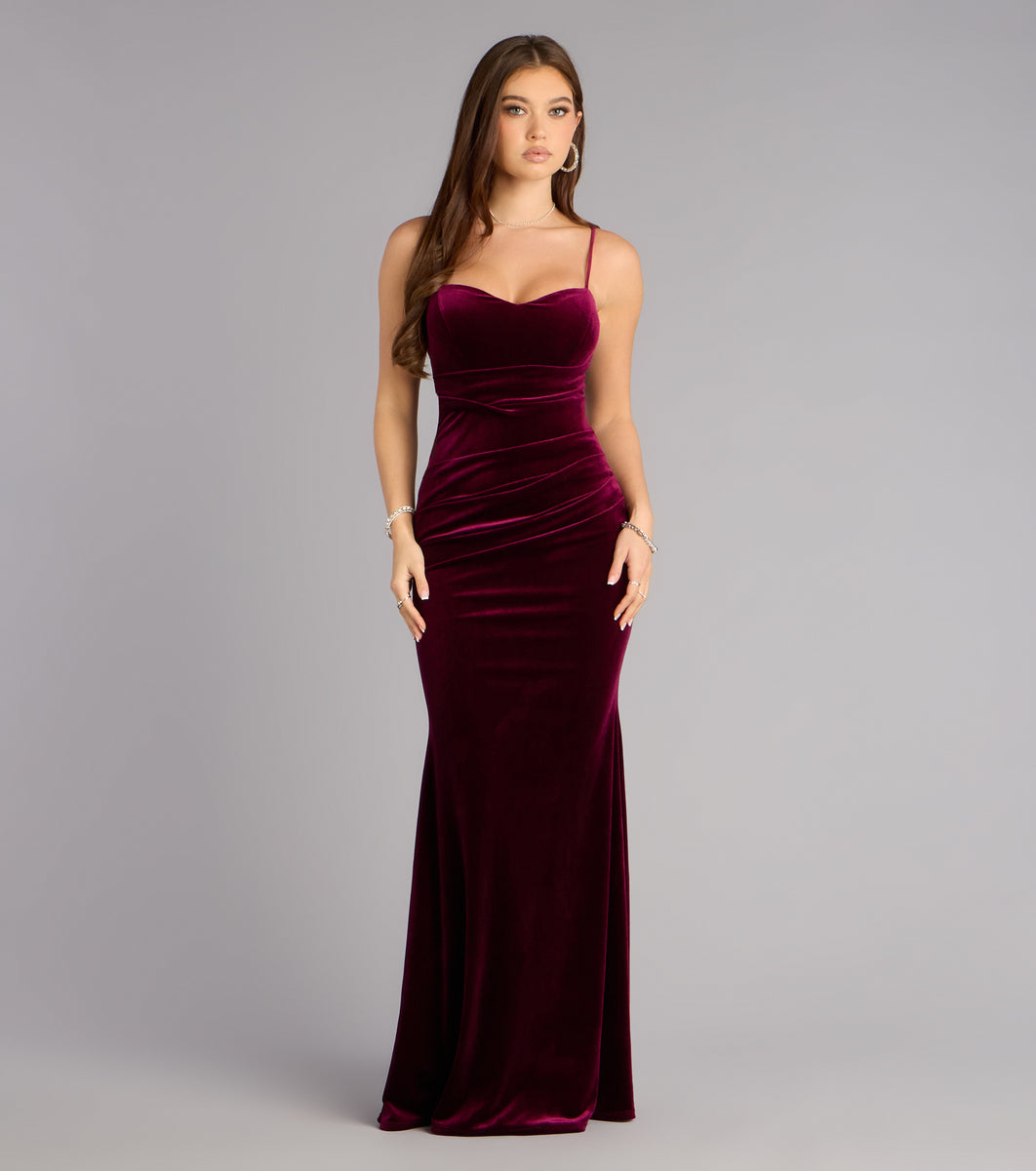 windsor red velvet dress Layne Velvet Mermaid Formal Dress in Navy Blue | Size: S