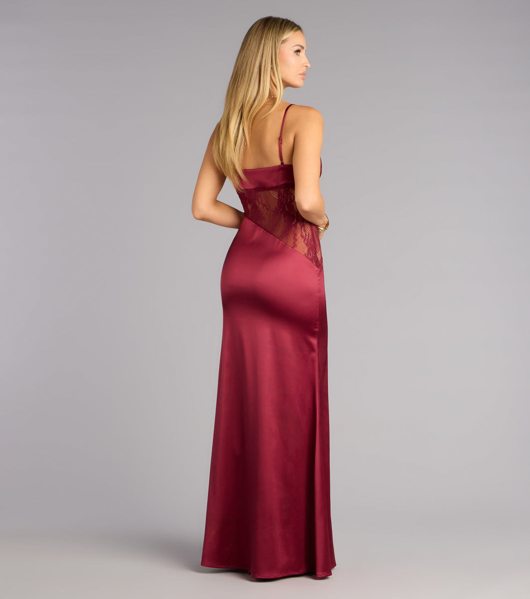 Windsor Angelica Lace Satin Mermaid Formal Dress in Wine | Size: L