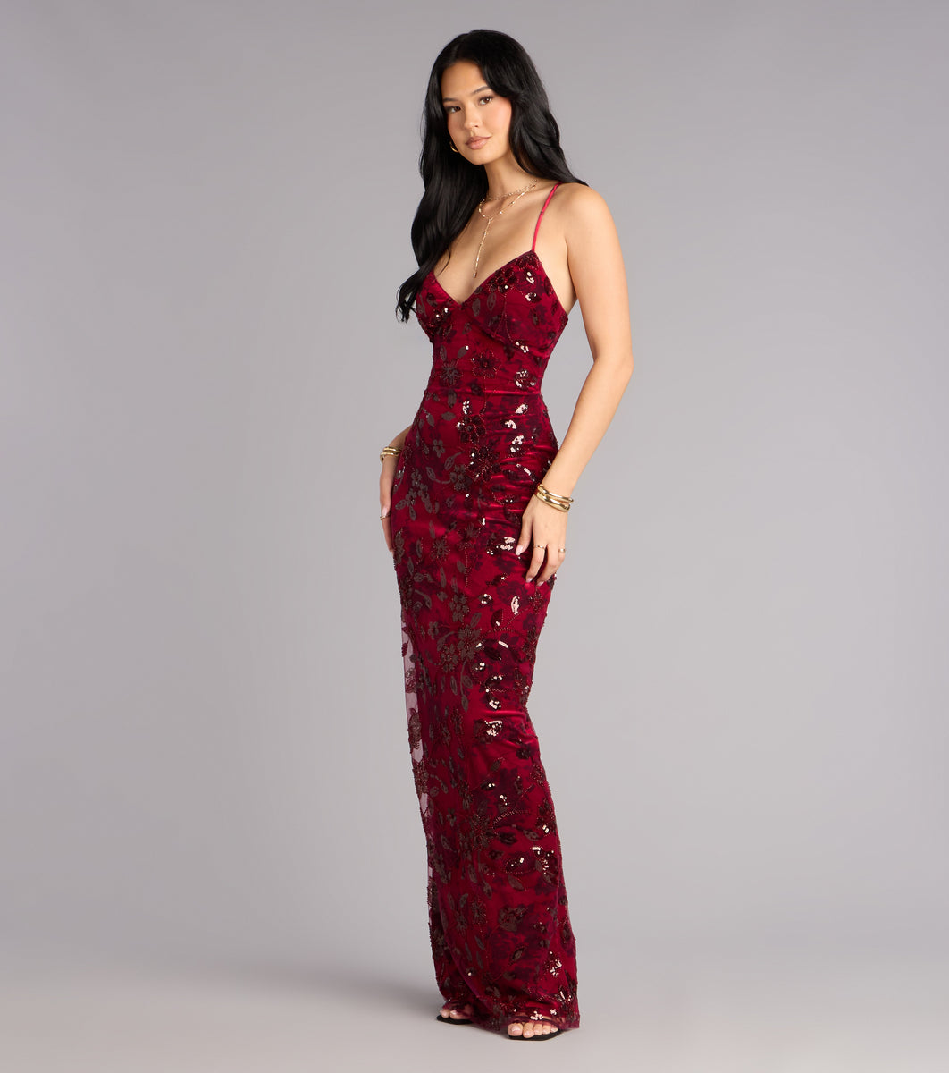 windsor burgundy dress Mollie Sequin Bead Column Formal Color:Olive-Black Leaf Flare Sweetheart Maxi Dress New Year's Eve Outfit colorgrp-46973