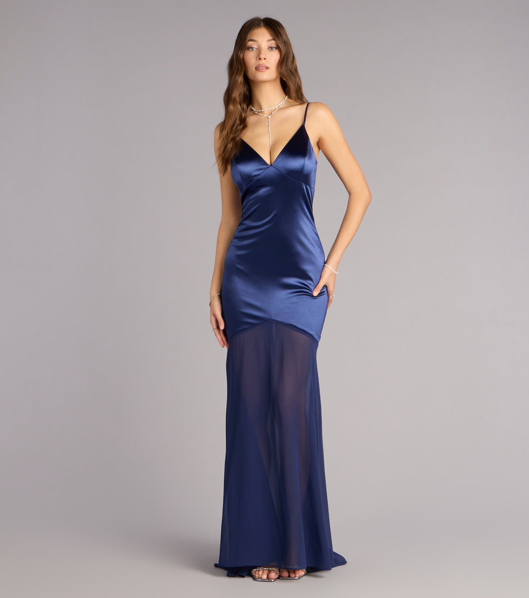 chiffon satin dress Kayla Open Back Formal YGroup_NS8917 Long Sleeve Bodycon Dresses a chic slit Color:Cider Blossom