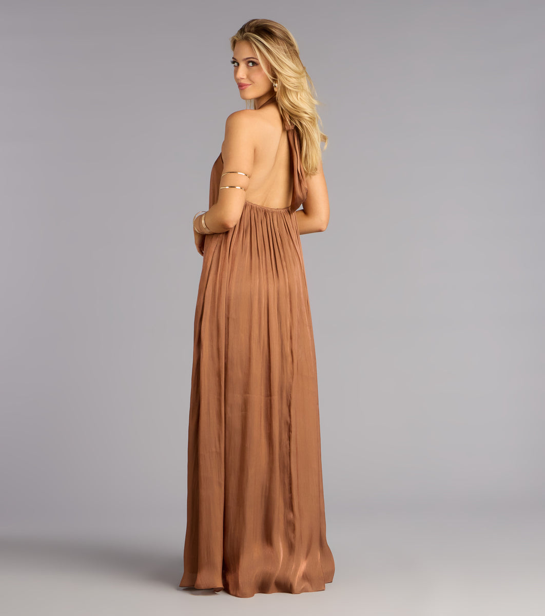 windsor brown dress Marlyne Halter Open Back Formal 100% Polyester Lining Size:16-16W bleu Boho Chic Black Leather