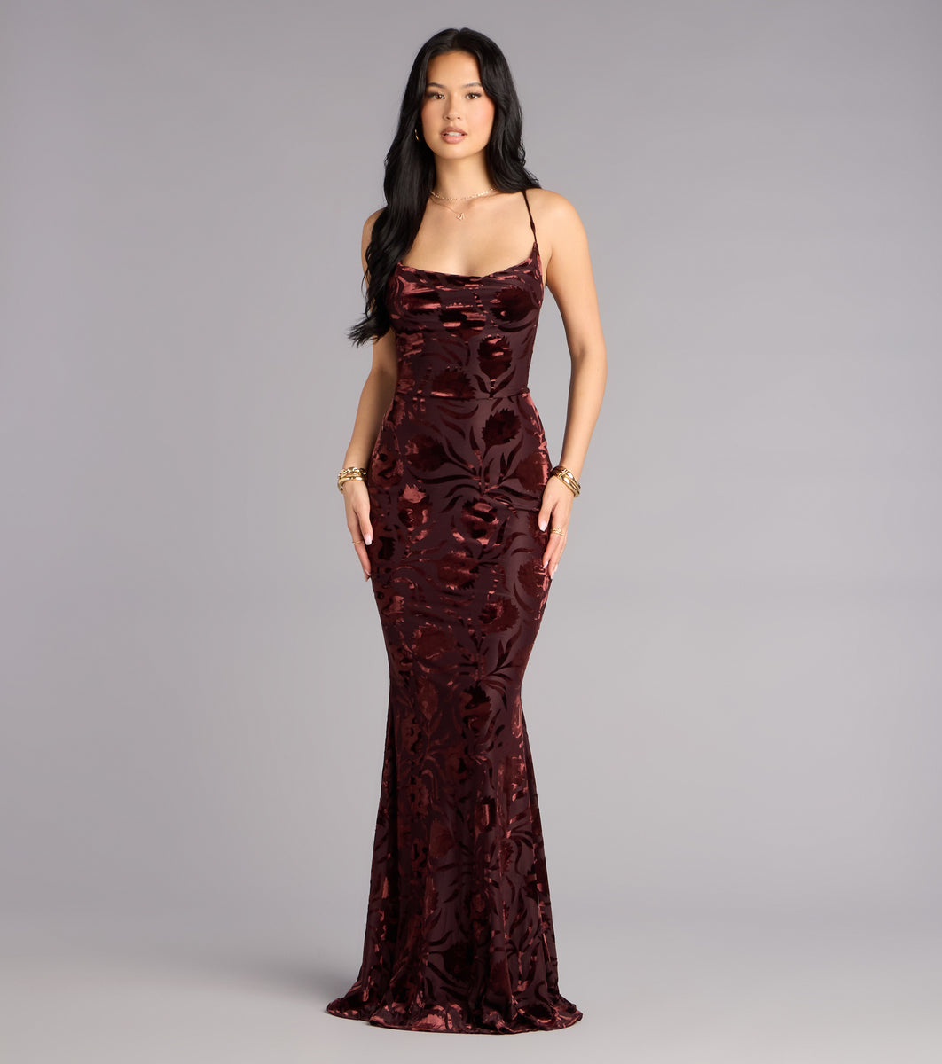 Primrose Velvet Pattern Lace-Up Formal Dress | Windsor Primrose Velvet Pattern Lace-Up Formal Dress | Windsor