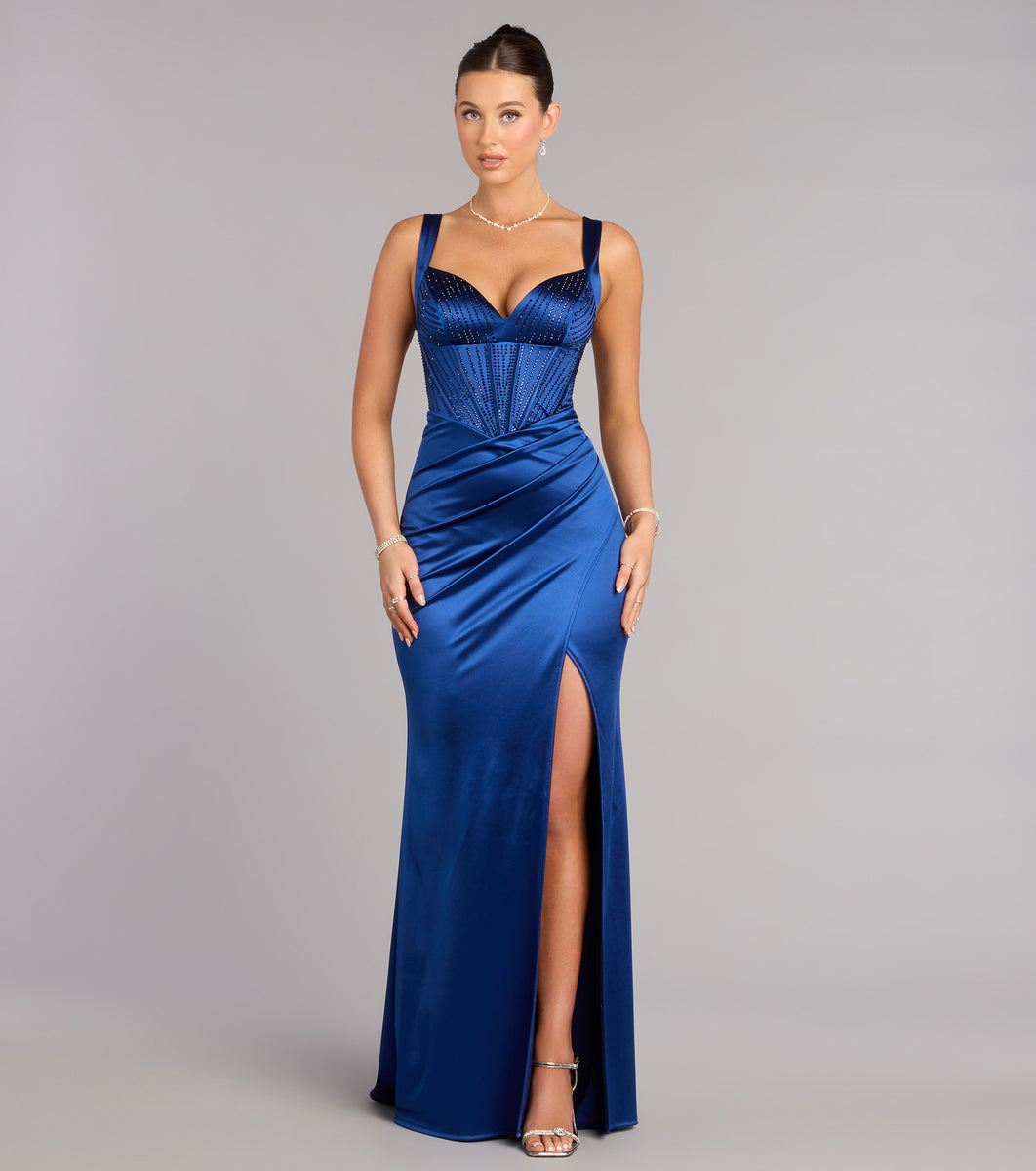 Aurora Satin Rhinestone Corset Formal Dress | Windsor