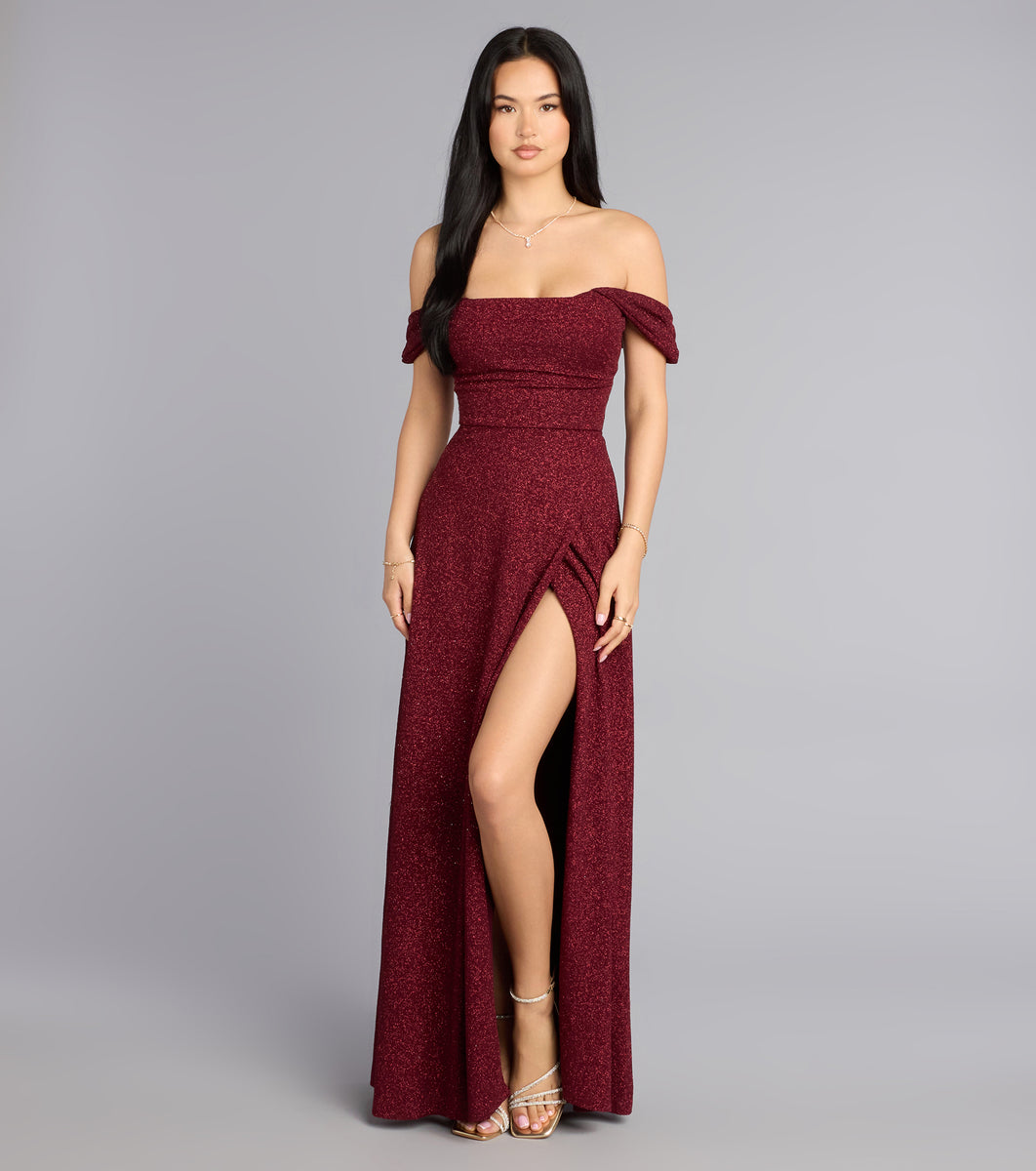 Windsor Hope Glitter A-Line Formal Dress in Wine