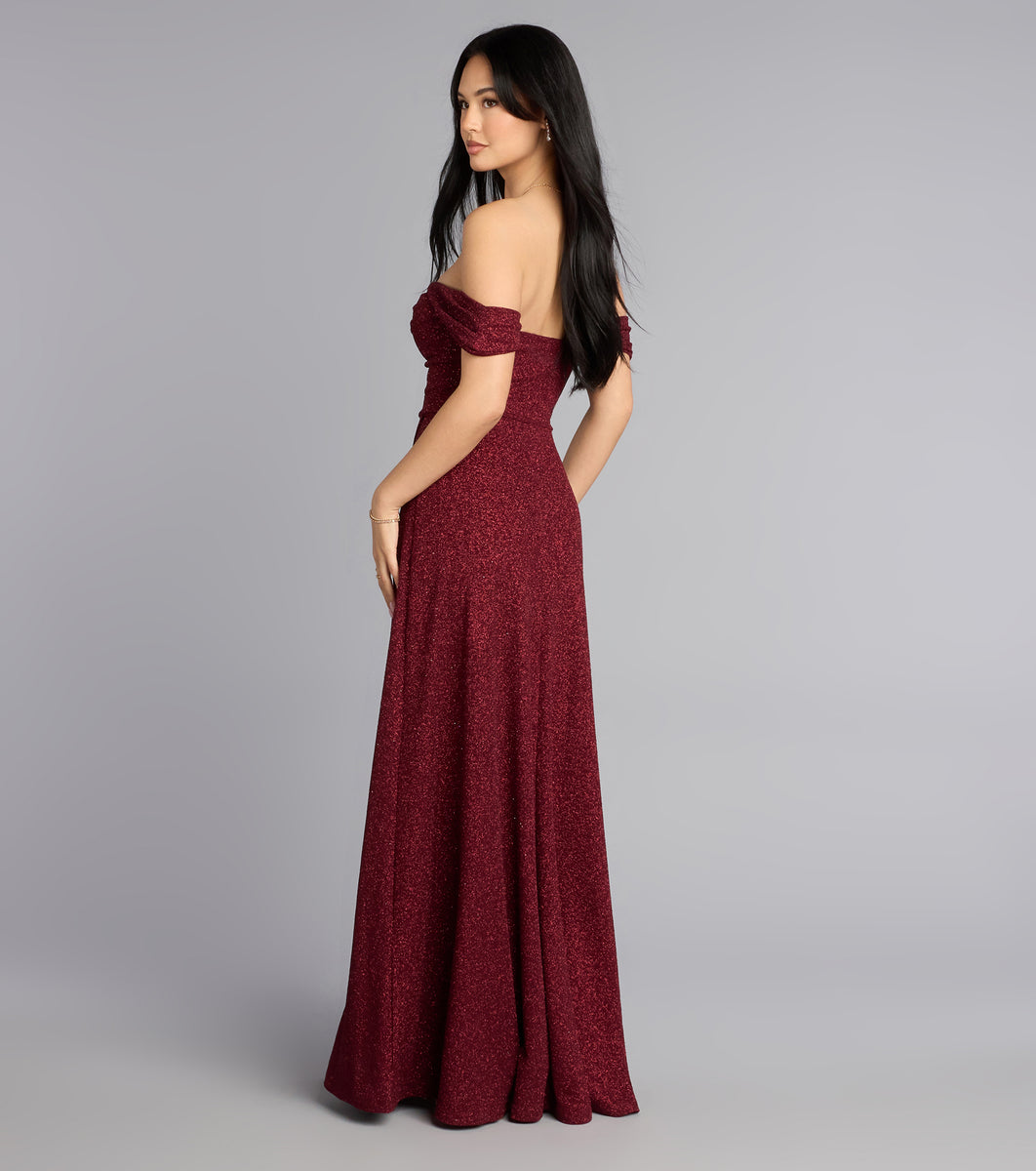 rebecca glitter knit a-line formal dress Sleek Long V-Neck Glitter Prom Dress with Sheer Waist Silver Nude / 6 main image 1
