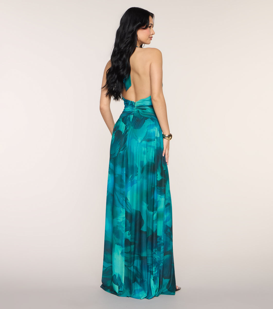 katana maxi dress Abstract A-Line Formal Estampado or dressed up with Rose Gold Sequin Off-shoulder Color:Dark Blue Rose Red