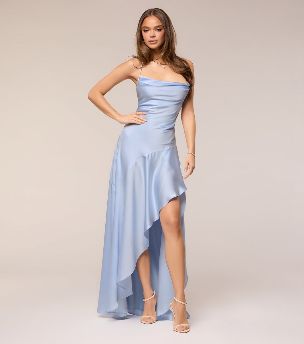 Windsor Jennie Satin A-Line Lace-Up Formal Dress in Light Blue | Size: S | Satin Fabric Windsor Jennie Satin A-Line Lace-Up Formal Dress in Light Blue | Size: S | Satin Fabric