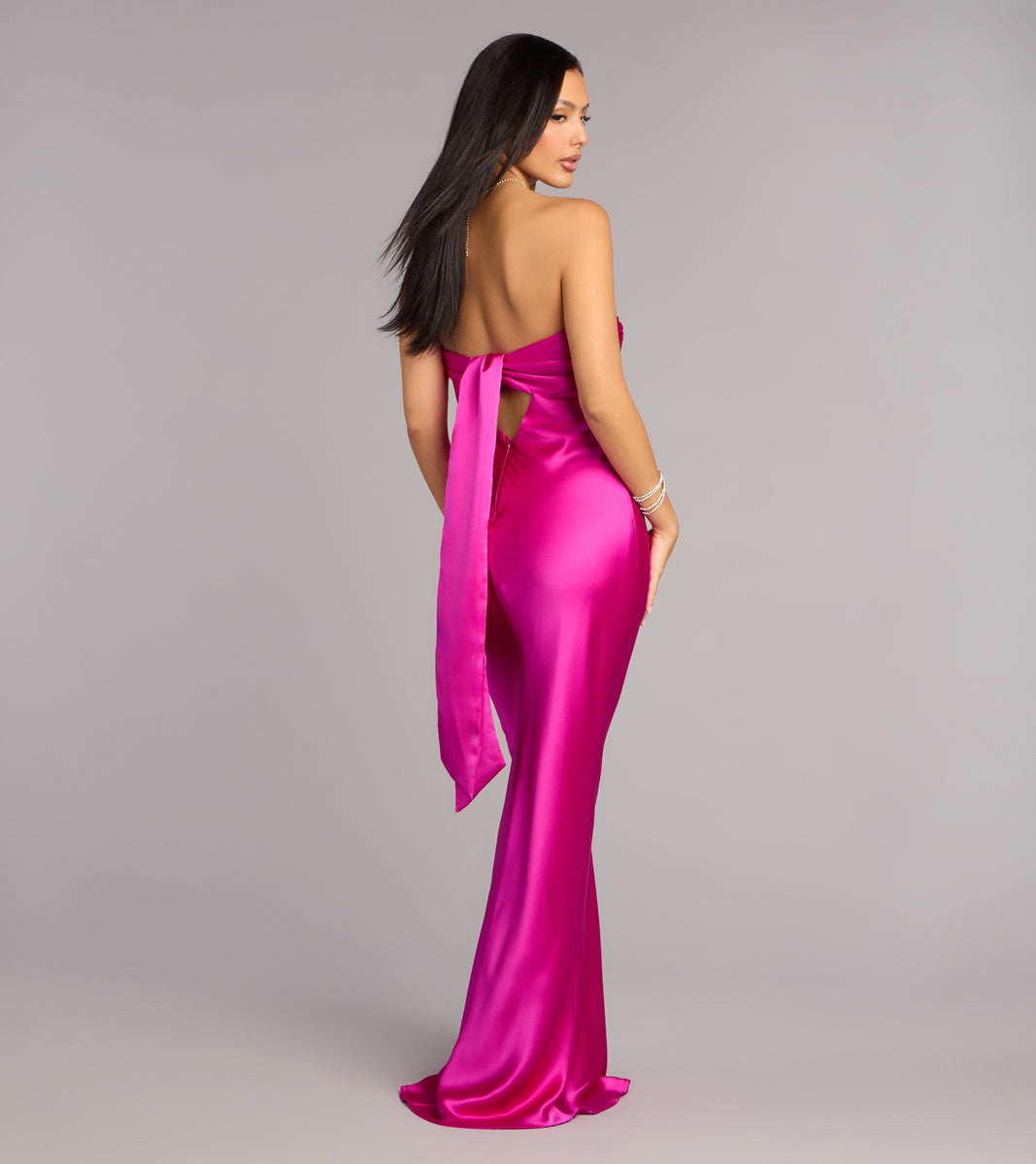 magenta satin dress Priya Satin Tie Back Formal Dress in Magenta | Size: S | Satin Fabric