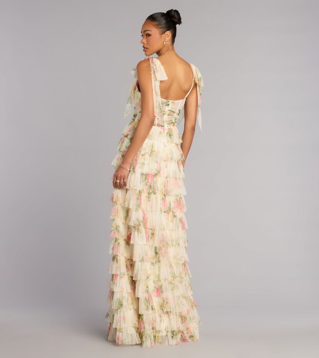 Malia Floral Ruffle A-Line Formal Dress