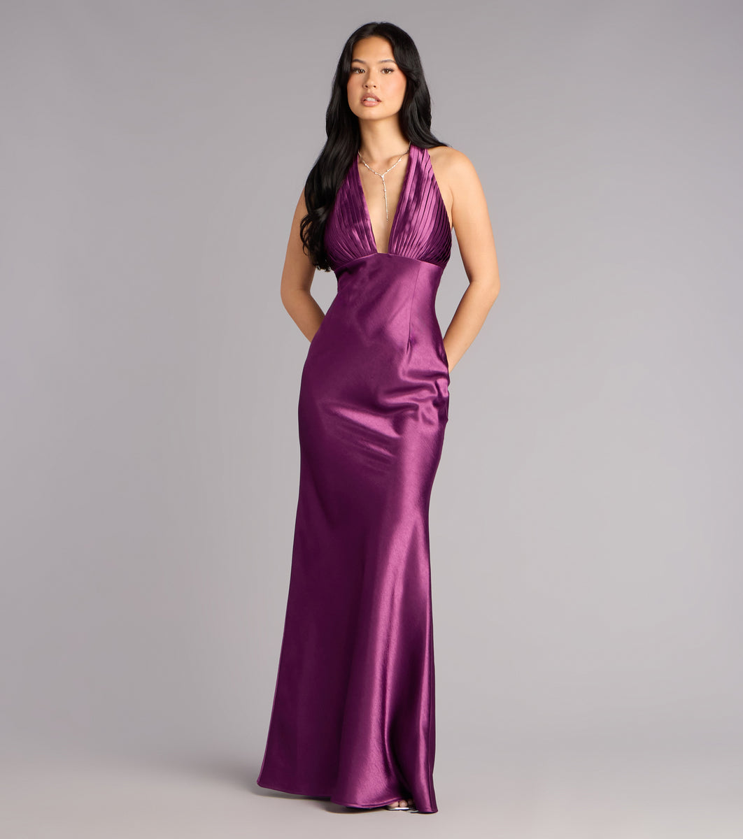 purple satin dress Meryl Satin Open Back Mermaid Formal Dress