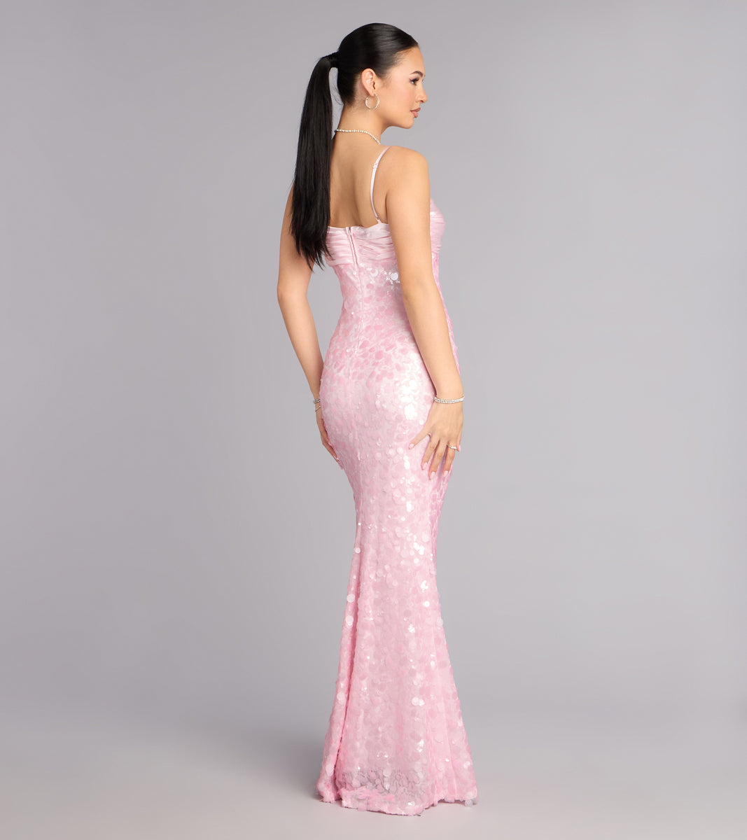 rowena sequin mermaid dress Rosalie Formal Satin Sequin Mermaid Dress in Pink | Size: XS | Satin Fabric