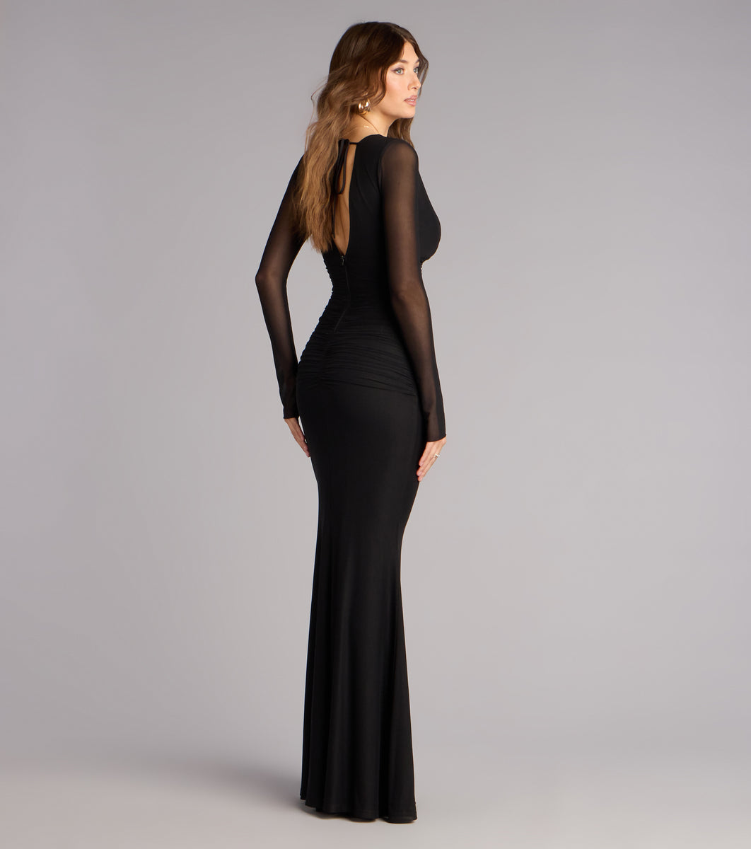 fabulous fun black tulle flutter sleeve mermaid maxi dress Eileen Mesh Long Sleeve Mermaid Formal Dress