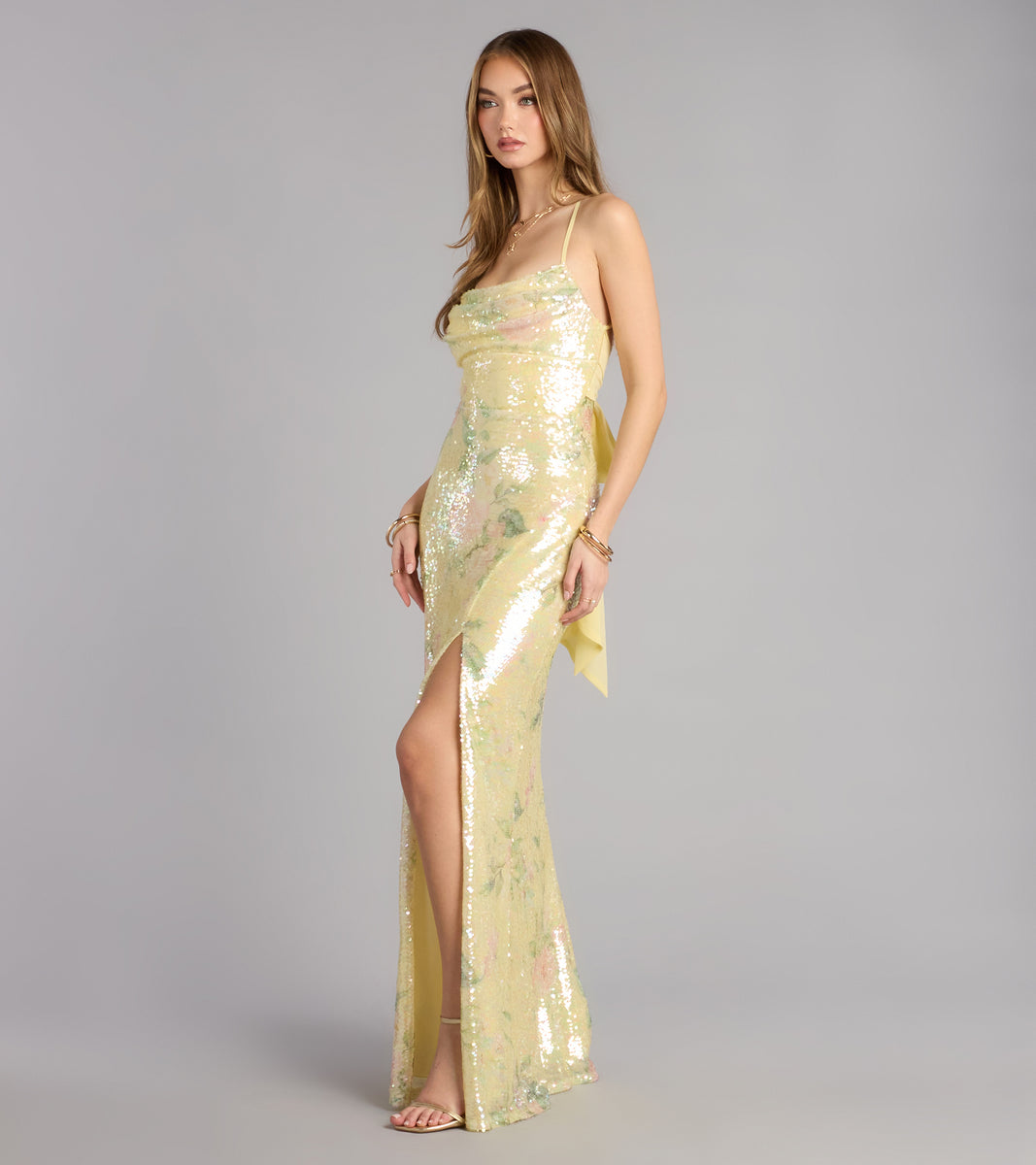 sequin back bow dress in gold Sequin Back Bow Dress in Gold