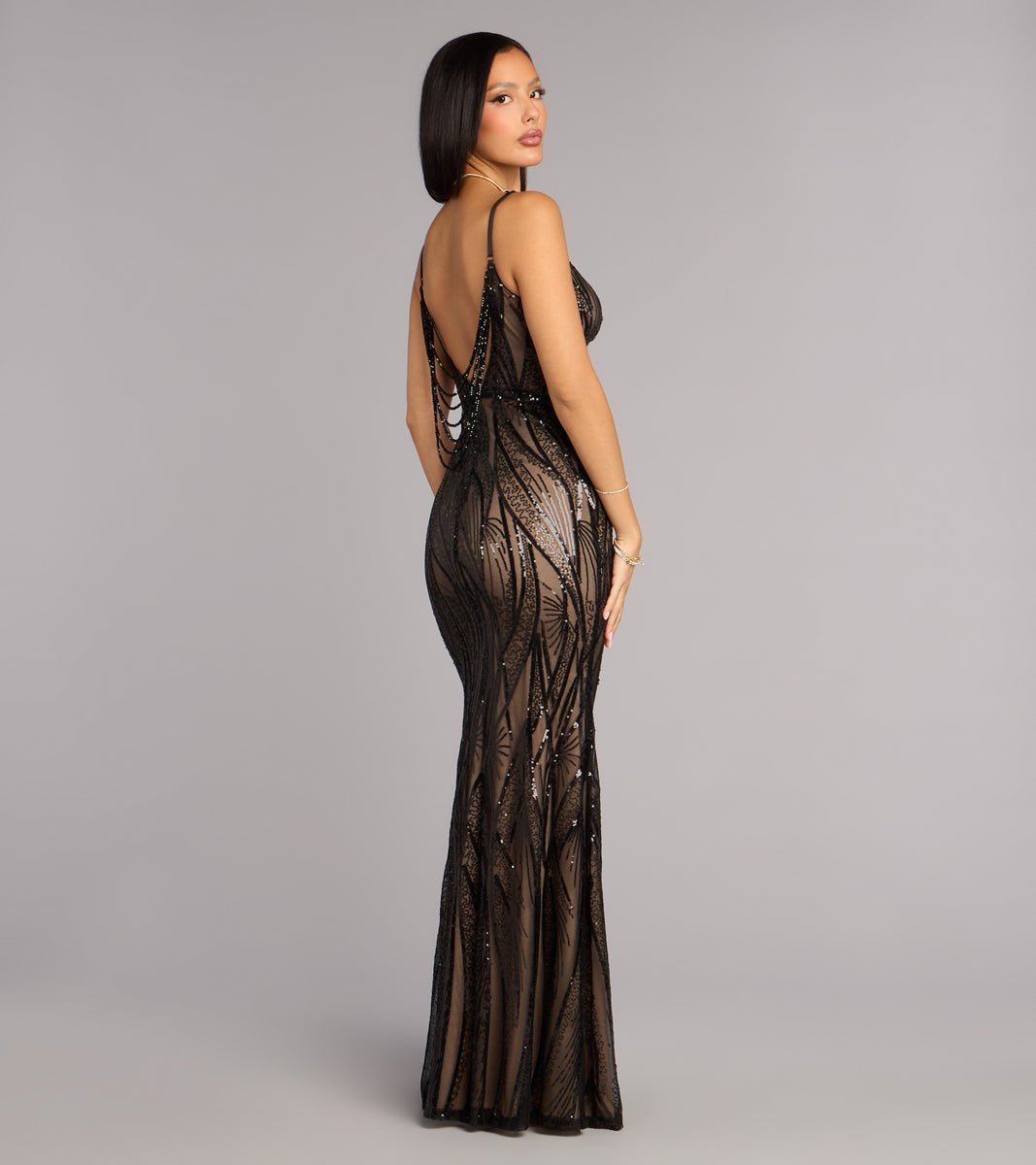 Desiree Sequin Bead Drape Formal Dress Desiree Sequin Bead Drape Formal Dress