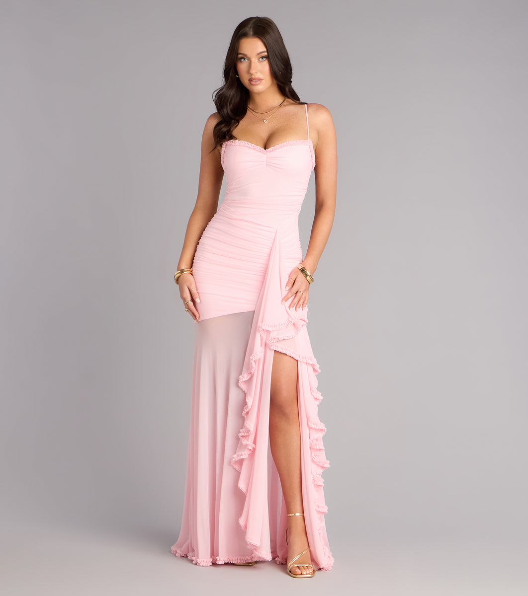 Sherrie Mesh Slit Mermaid Formal Dress in Wine | Size: XL | Mesh Fabric