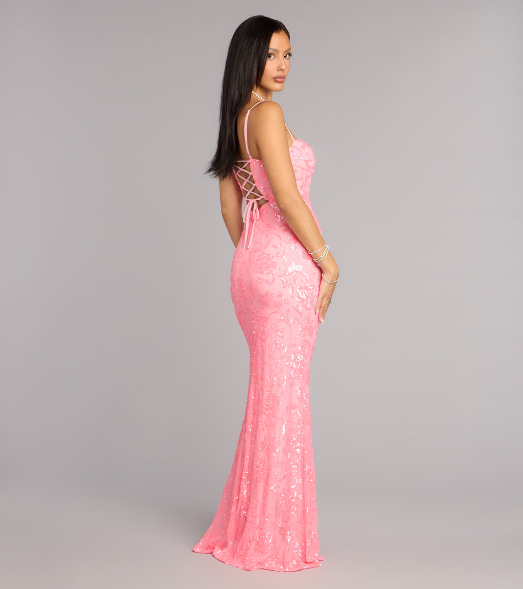 Savanna Floral Sequin Lace-Up Formal Dress | Windsor Savanna Floral Sequin Lace-Up Formal Dress | Windsor