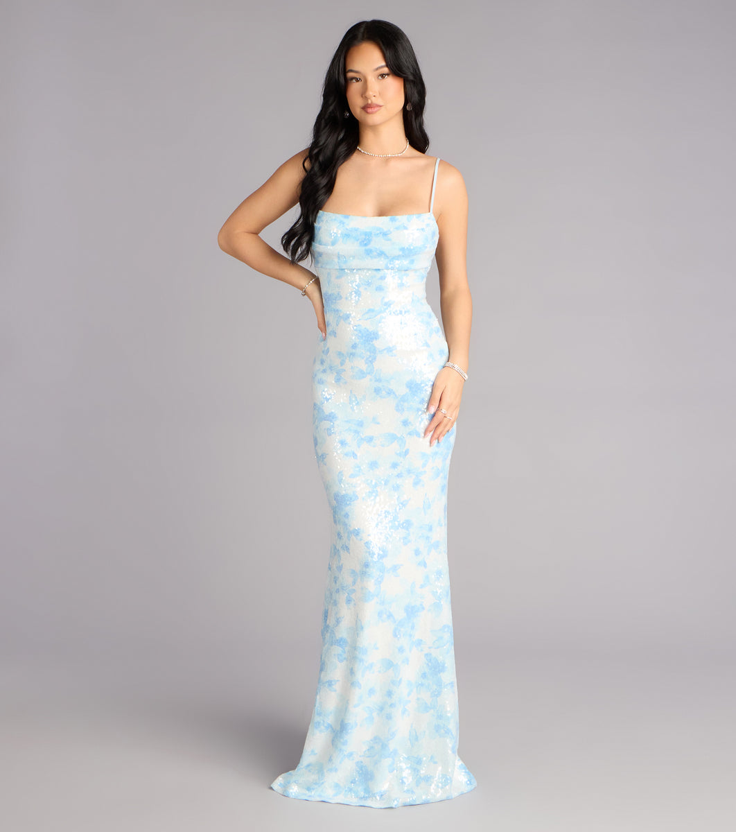 Justina Sequin Floral Formal Dress