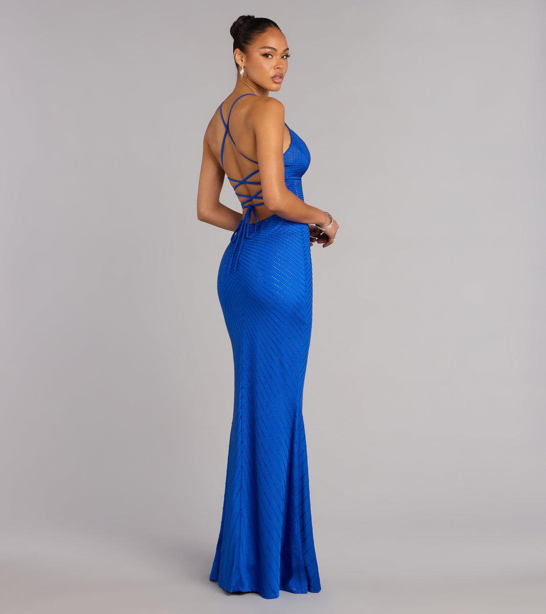 Liliana Rhinestone Lace-Up Formal Dress