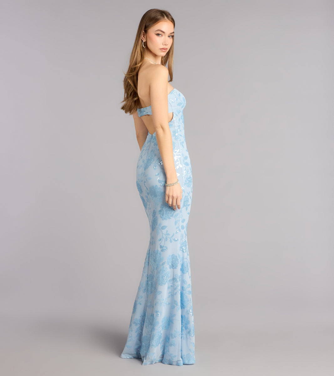 Isabel Sequin Floral Strapless Formal Dress | Windsor Isabel Sequin Floral Strapless Formal Dress | Windsor