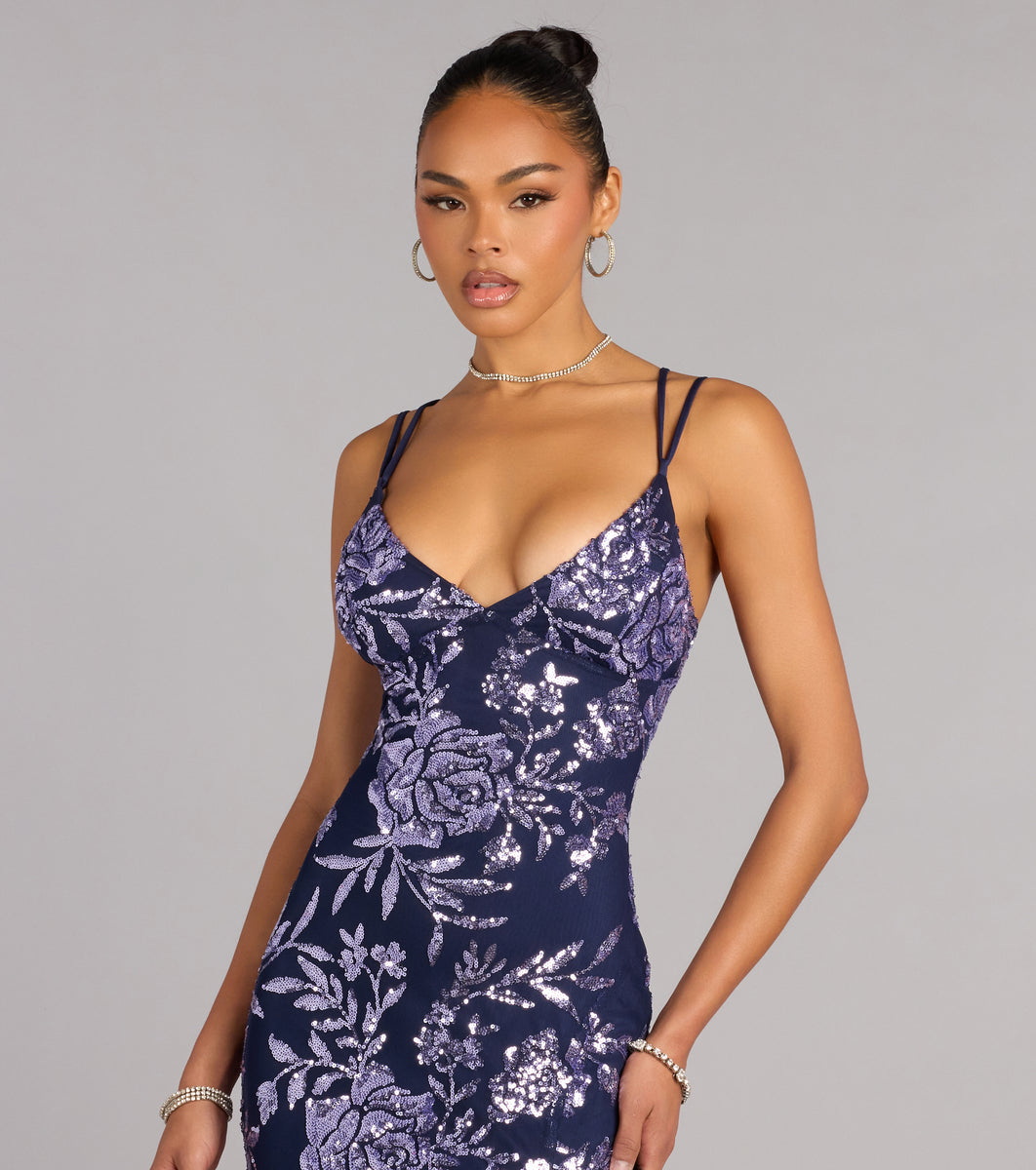Angela Floral Sequin Formal Dress Angela Floral Sequin Formal Dress