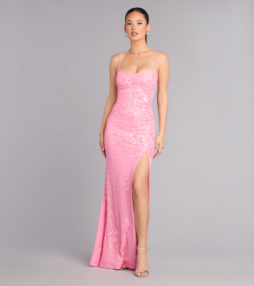 kehlani formal floral lace slit mermaid dress Kara High-Slit making it the perfect choice for any prom or formal event Windsor Lilyanna Floral Sequin Slit
