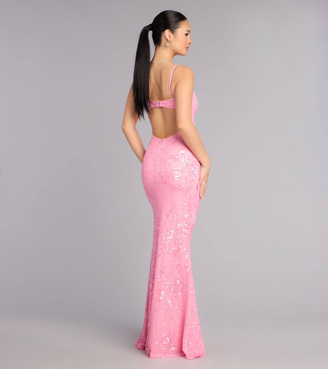 Windsor Lilyanna Floral Sequin Slit Formal Dress in Denim | Size: XXS Windsor Lilyanna Floral Sequin Slit Formal Dress in Denim | Size: XXS