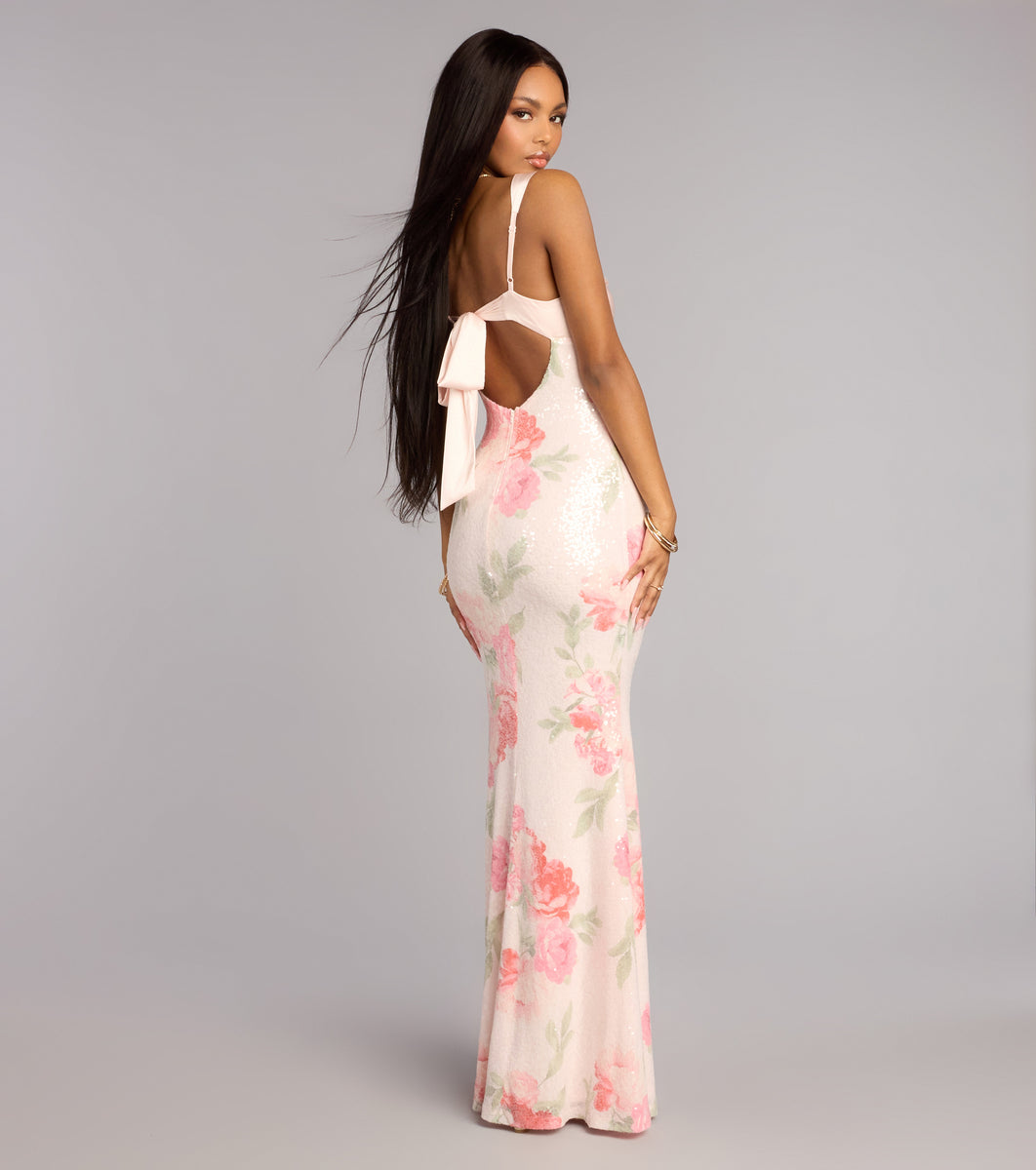 liana formal sequin scroll mermaid dress Liana Formal Sequin Scroll Mermaid Dress Rose Gold Windsor