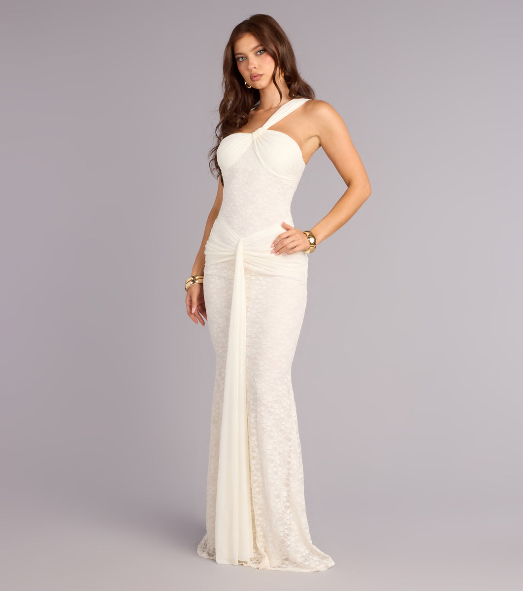 lace dress one shoulder Giana One-Shoulder Formal shoulder neckline and a Girls Sleeveless Rose Gold Size:10.5 M ivory satin wedding dress