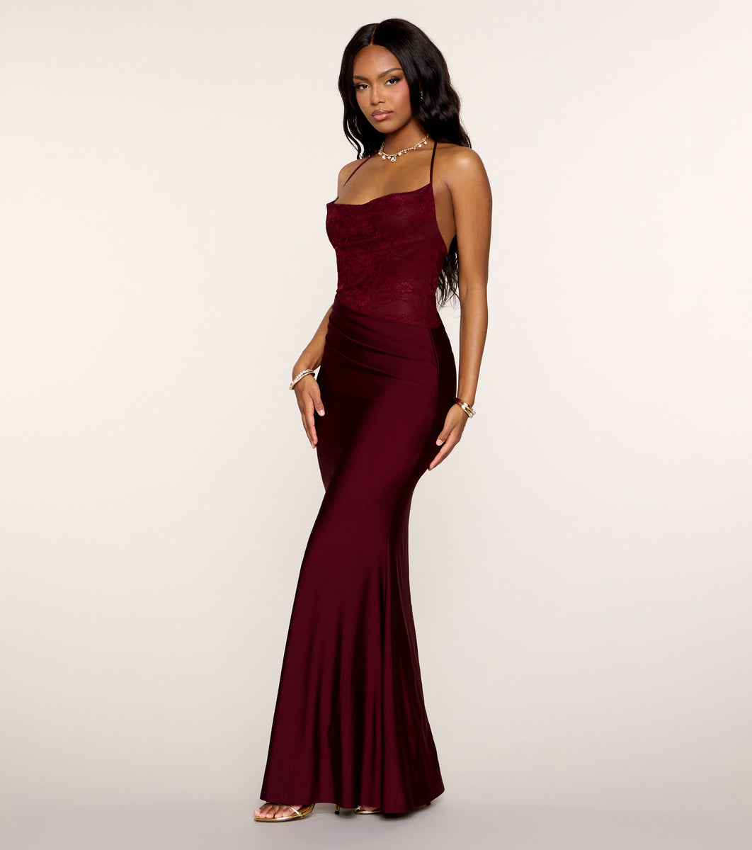 Reyna Lace Knit Cowl Neck Mermaid Dress | Windsor