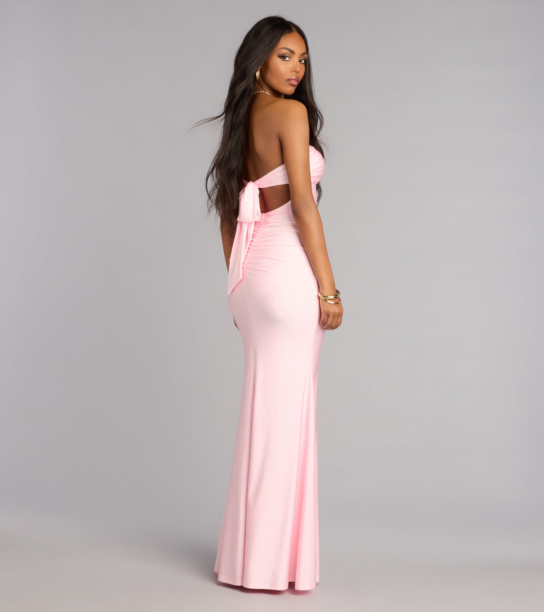 pearl pink mermaid prom dress Zooey Faux Pearl Trim Mermaid Formal Dress