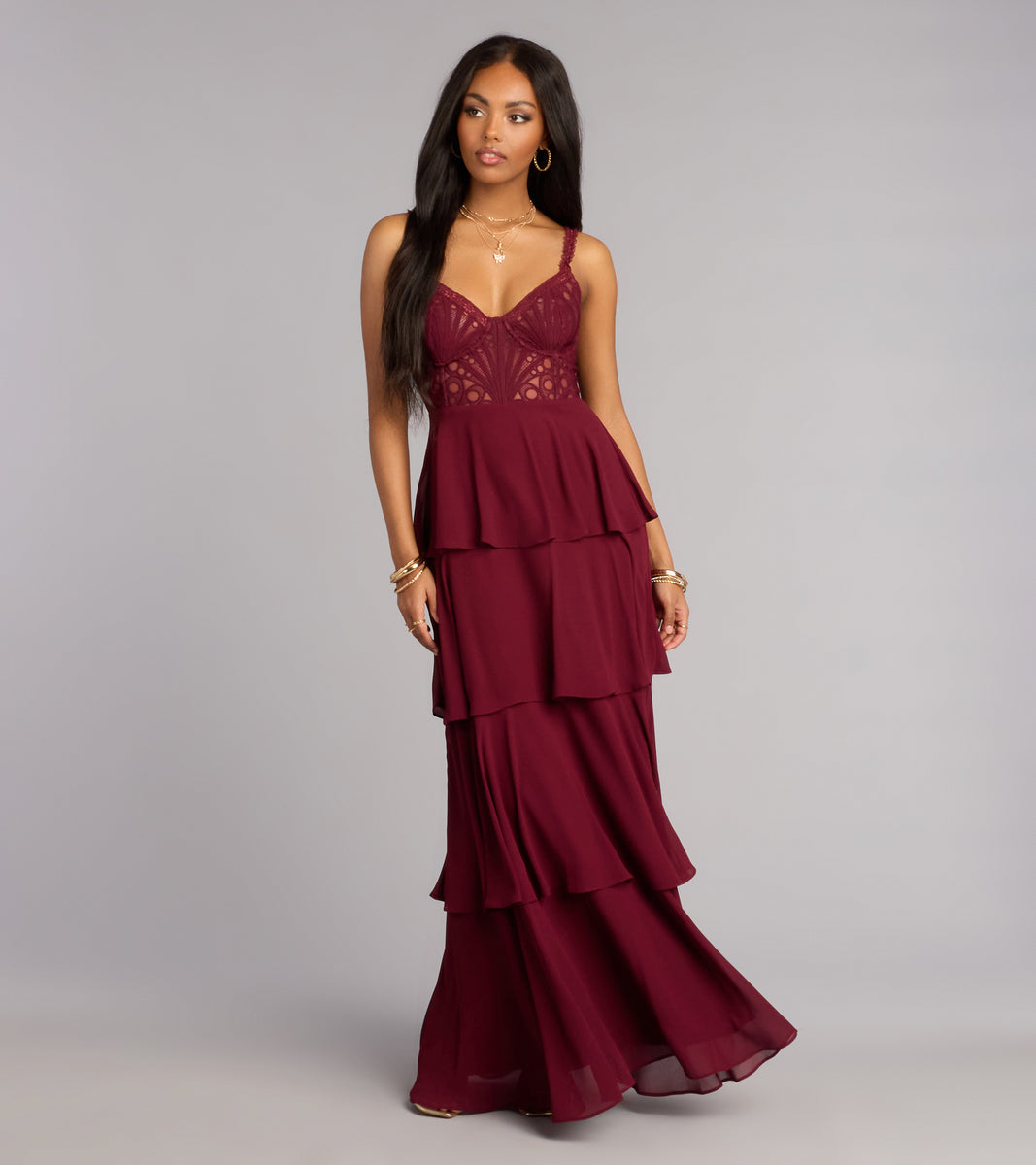 Windsor Katy Crochet Lace A-Line Formal Dress in Wine | Size: S | Chiffon/Knit Fabric/Mesh Fabric Windsor Katy Crochet Lace A-Line Formal Dress in Wine | Size: S | Chiffon/Knit Fabric/Mesh Fabric