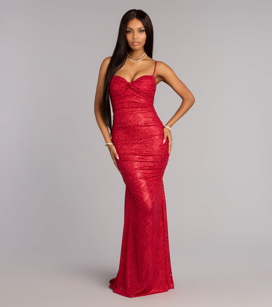 glitter lace up dress Glitter Lace-Up Back Slit Gown by Rachel Allan 70853 ABC Fashion