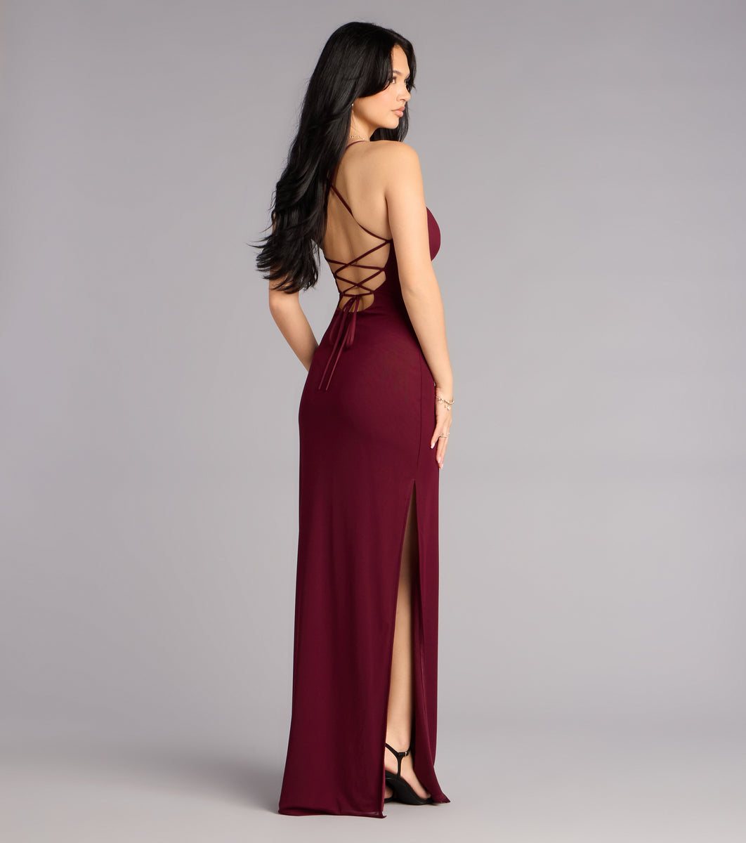 Adriane Beaded Floral Lace-Up Formal Dress | Windsor Adriane Beaded Floral Lace-Up Formal Dress | Windsor