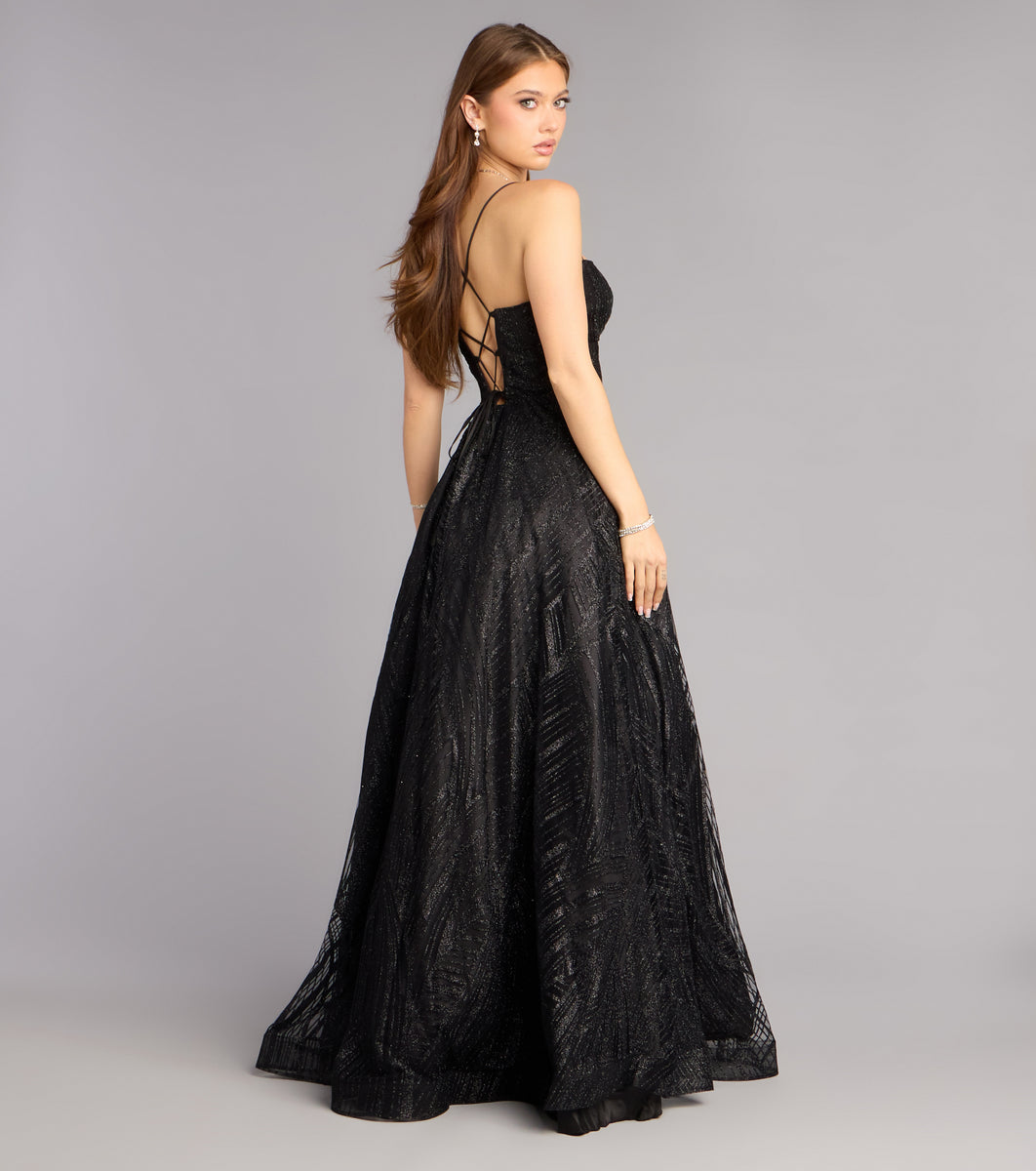 slim fit dress slacks Cathy Glitter A-Line Formal Dress