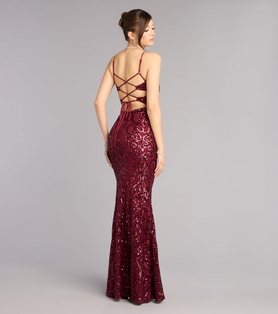 Mari Sequin Lace-Up Formal Dress Mari Sequin Lace-Up Formal Dress
