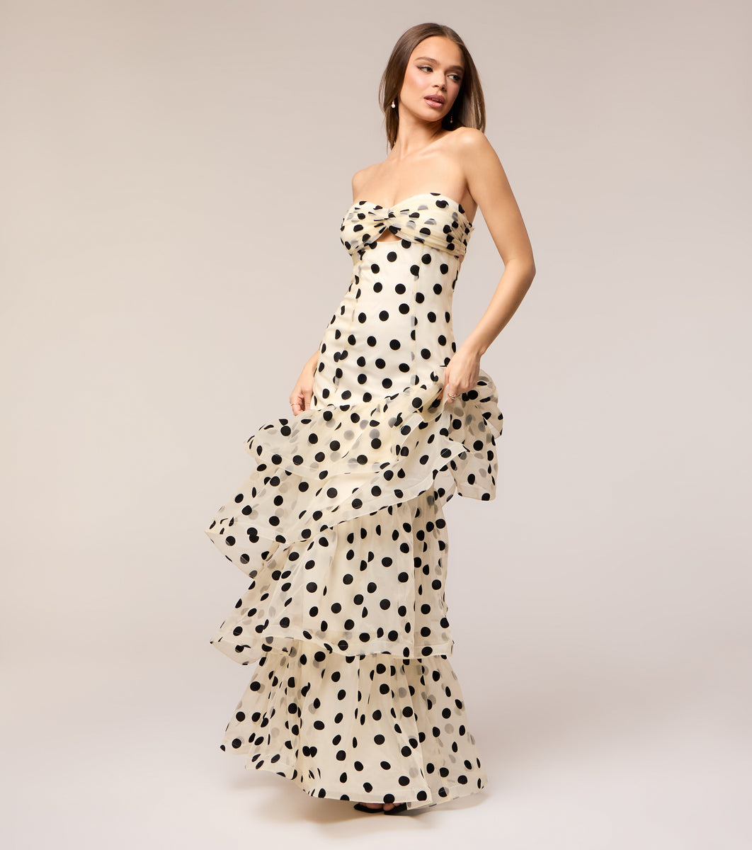 Windsor Valerie Polka Dot Ruffle Formal Dress in Ivory | Size: S | Woven Fabric Windsor Valerie Polka Dot Ruffle Formal Dress in Ivory | Size: S | Woven Fabric