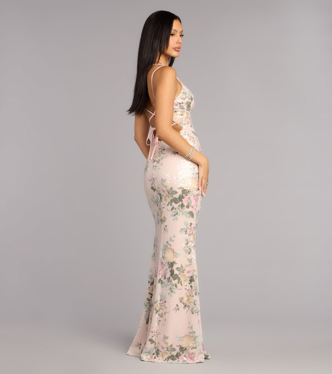 Kelsey Sequin Floral Slit Formal Dress | Windsor