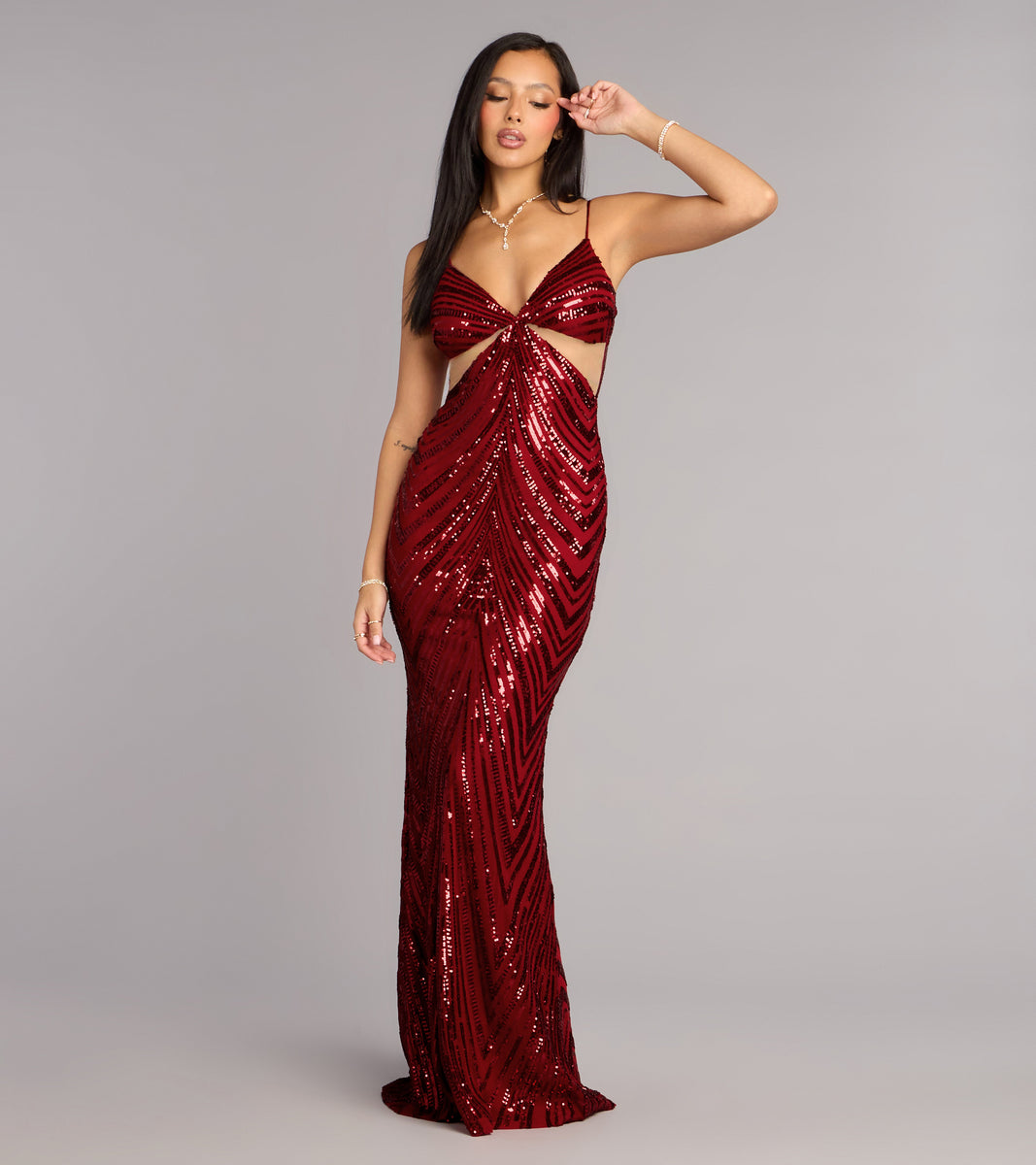 red sequin dress formal Jayla Cutout sparkly red glitter dress