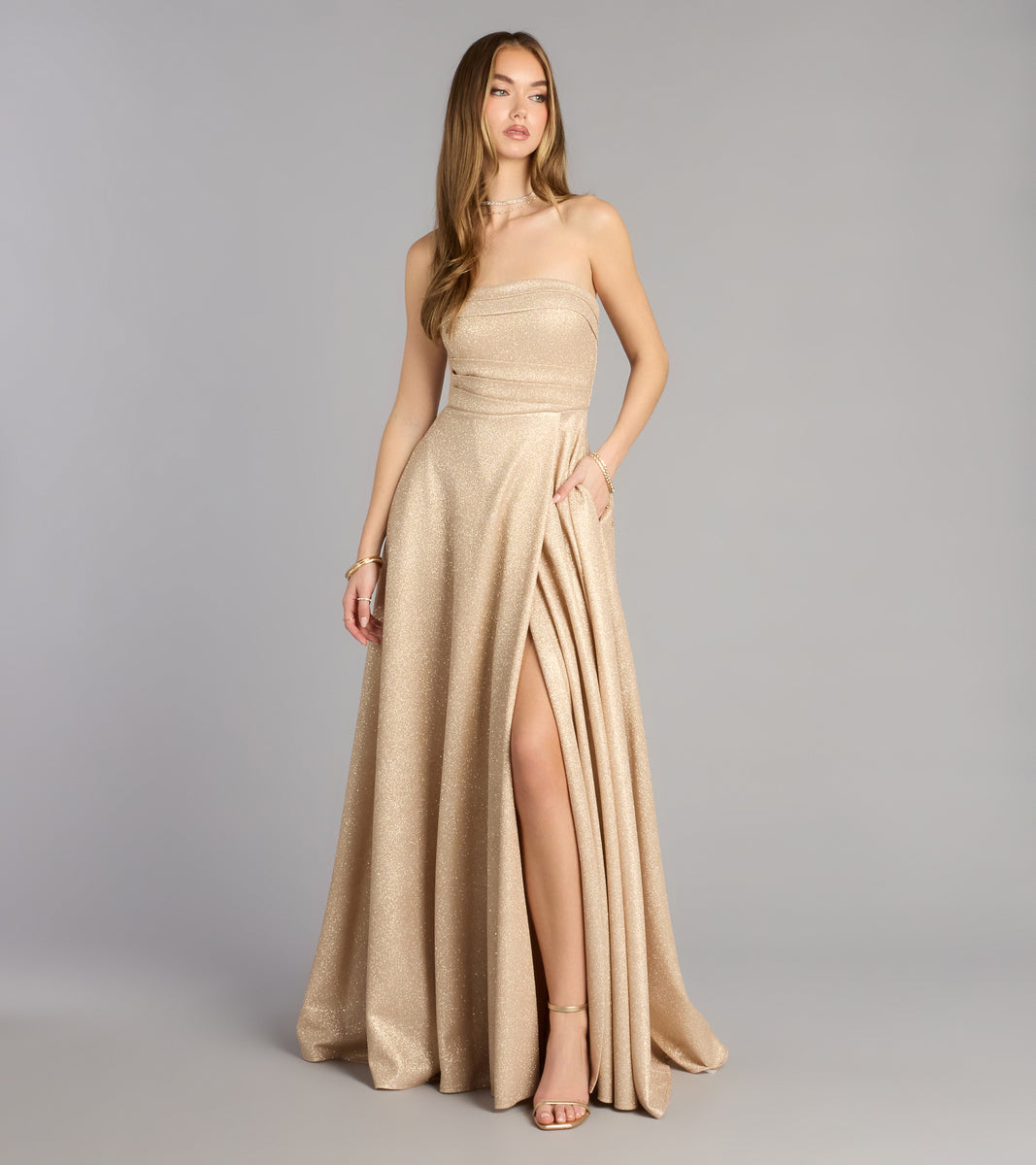 Klaudia Glitter A-Line Slit Formal Dress | Windsor