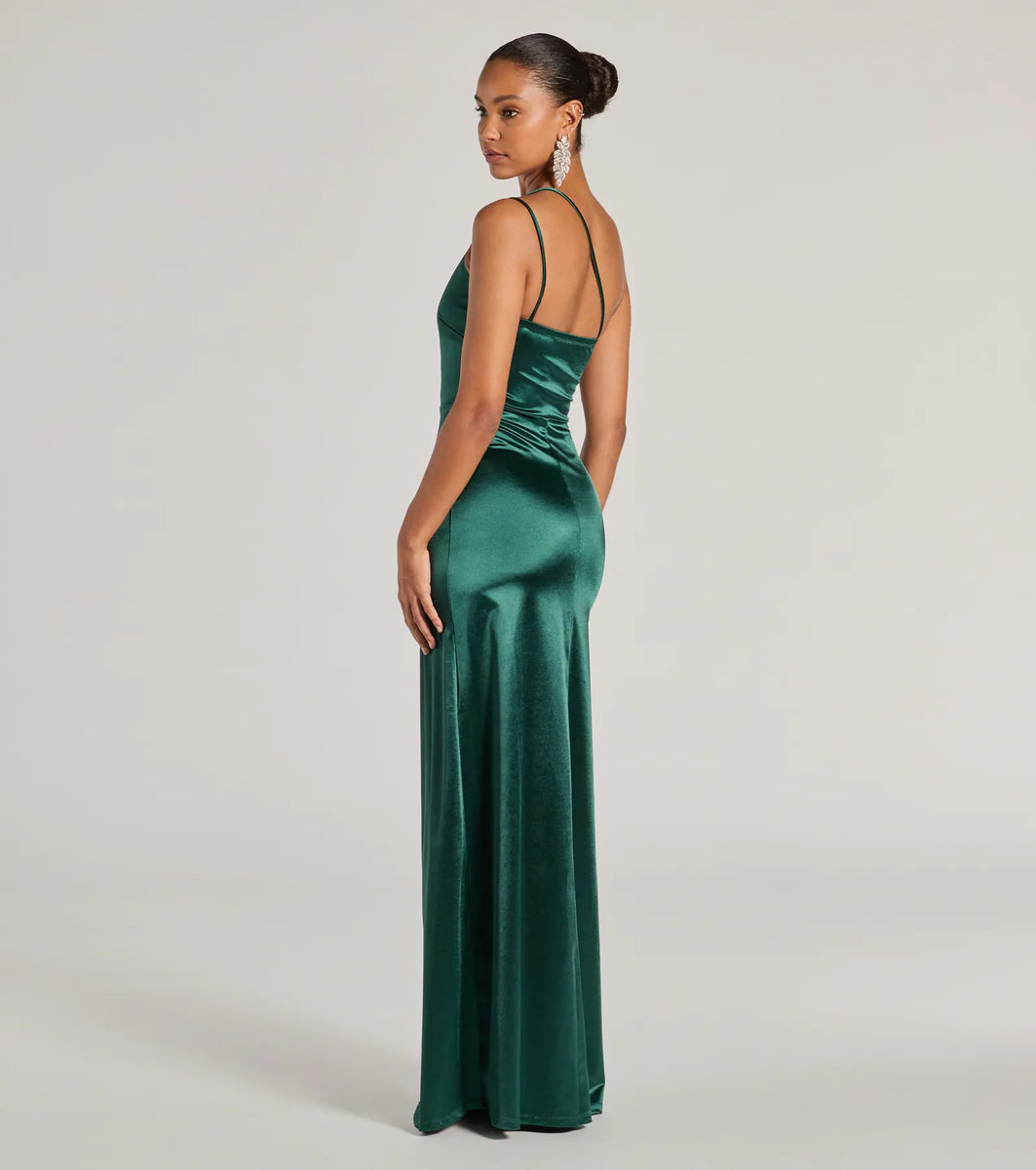 ワンピース kilyaj/Embellished Satin Long Dress Honey and Rosie Emma Bodice Side Slit Satin Long Dress | Dillard's