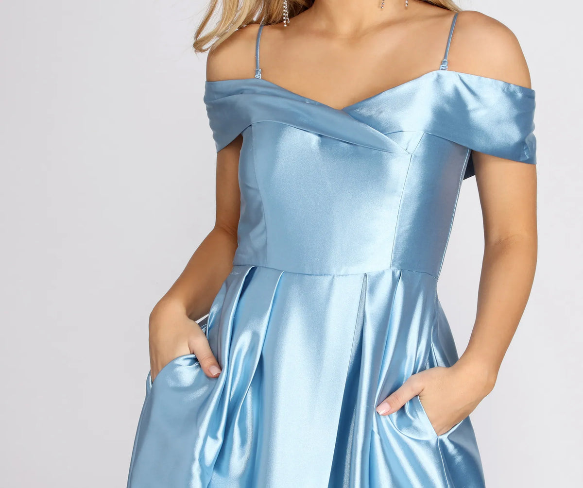 Cecilia Satin Off Shoulder A-Line Dress & Windsor
