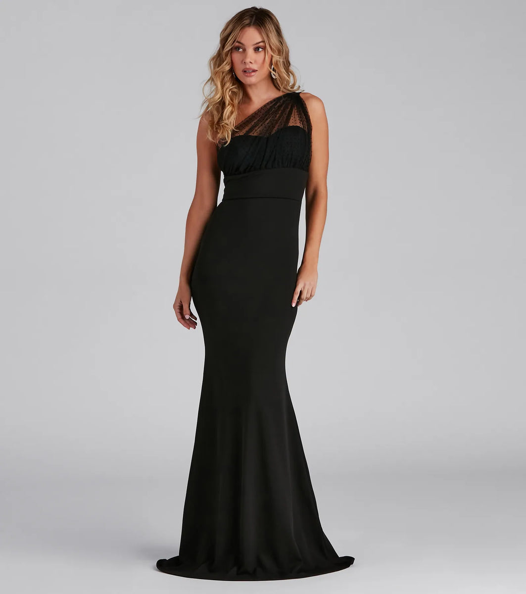 Dakota Formal One-Shoulder Swiss Dot Dress | Windsor Dakota Formal One-Shoulder Swiss Dot Dress | Windsor
