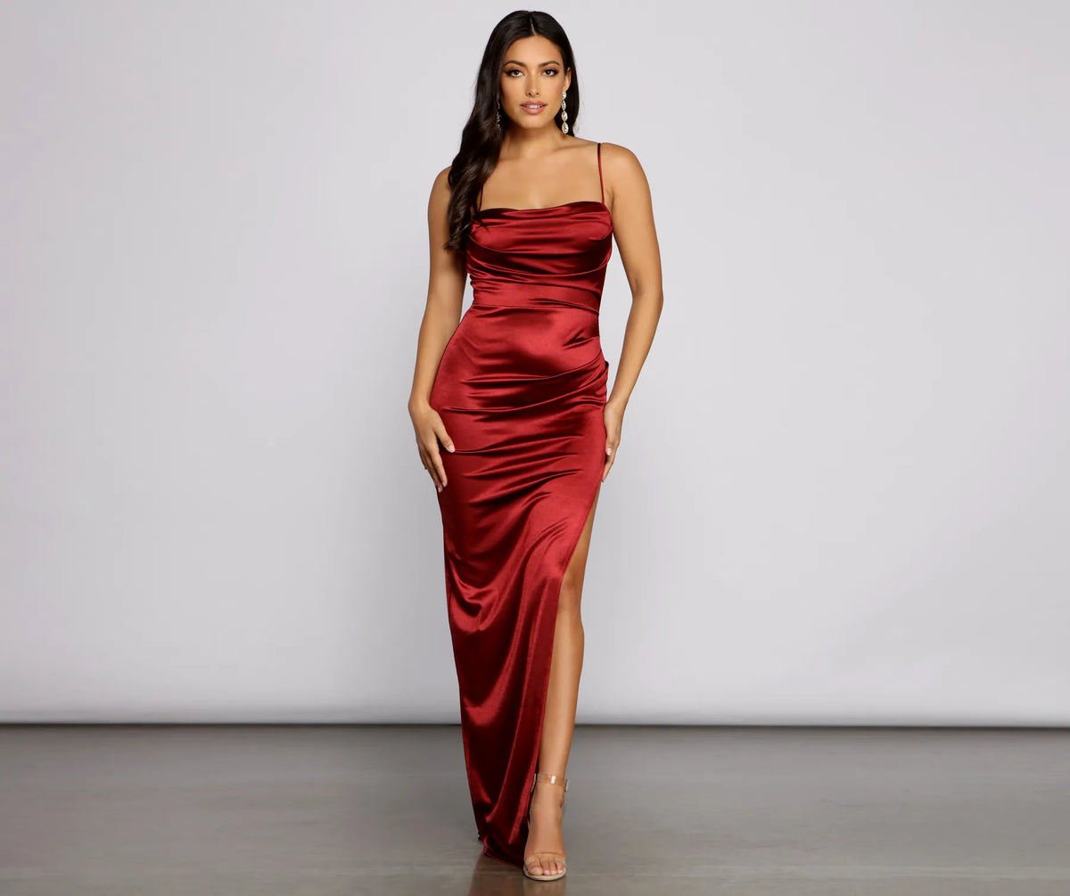 gemma formal high slit satin dress Gemma Sequin Embroidered Lace-Up Mermaid Dress main image 1