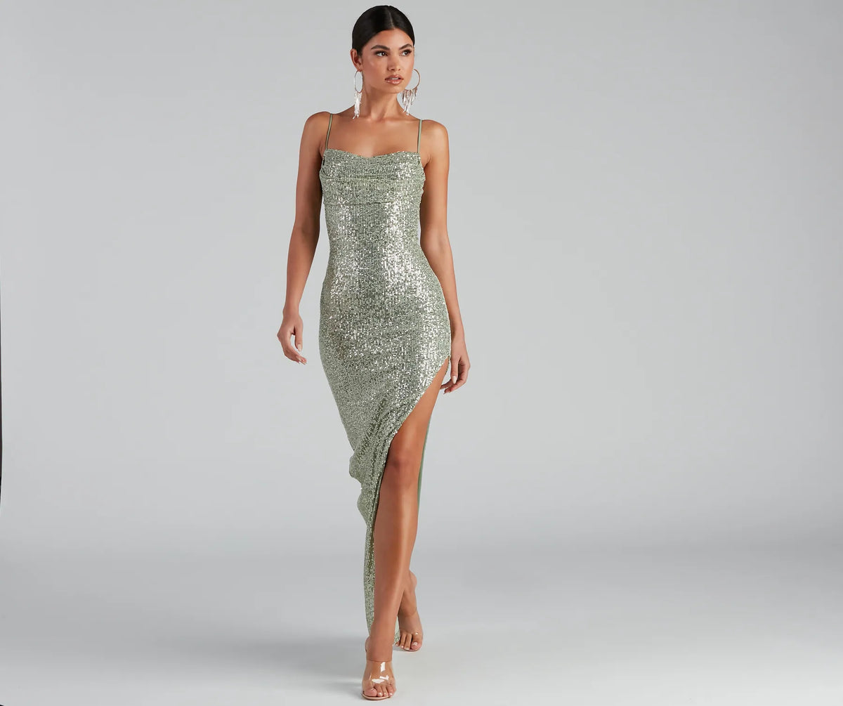 fatima sequin cowl neck bodycon formal dress Fatima Sequin Cowl Neck Bodycon Formal Dress