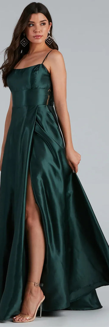 Lorella Satin Empire Lace Back Formal Dress